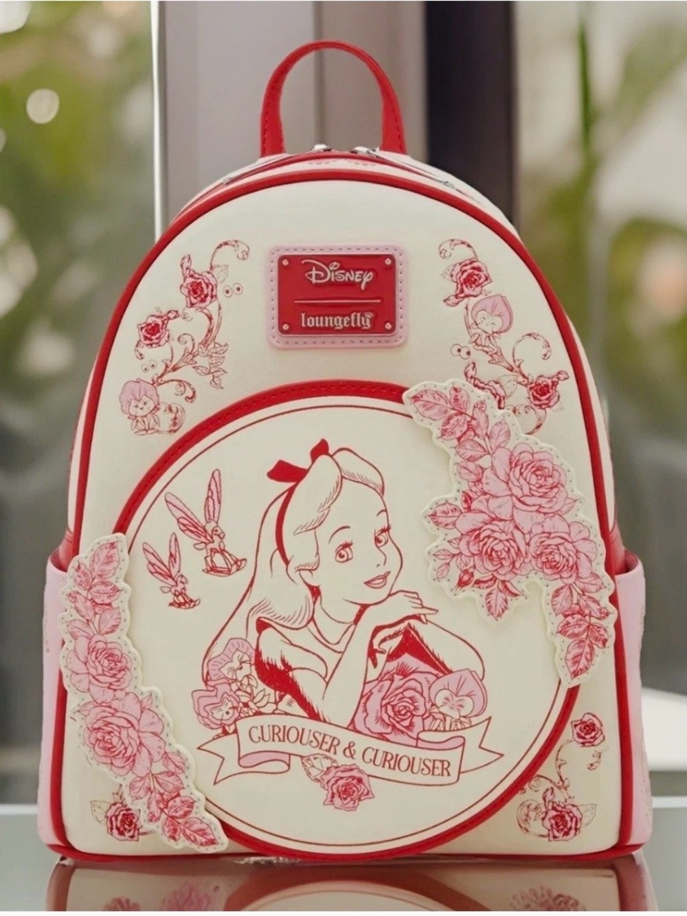 NEW Loungefly Tonal ALICE In Wonderland Floral Pink Red Cheshire Cat Backpack